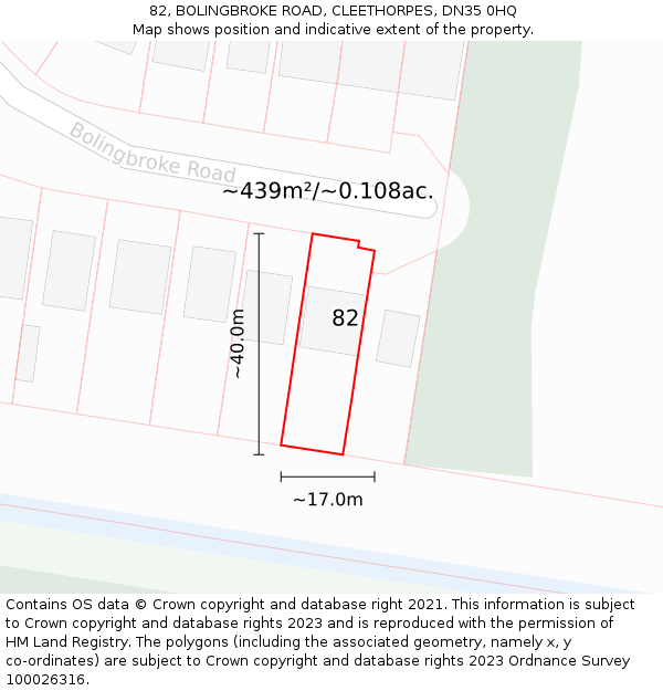 82, BOLINGBROKE ROAD, CLEETHORPES, DN35 0HQ: Plot and title map