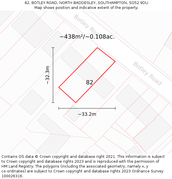 82, BOTLEY ROAD, NORTH BADDESLEY, SOUTHAMPTON, SO52 9DU: Plot and title map