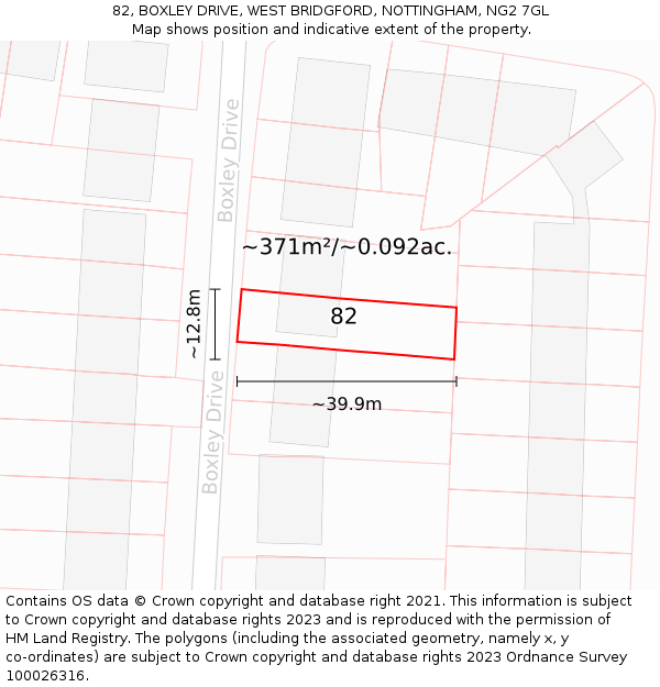 82, BOXLEY DRIVE, WEST BRIDGFORD, NOTTINGHAM, NG2 7GL: Plot and title map