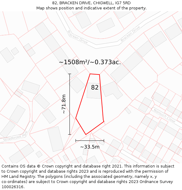 82, BRACKEN DRIVE, CHIGWELL, IG7 5RD: Plot and title map