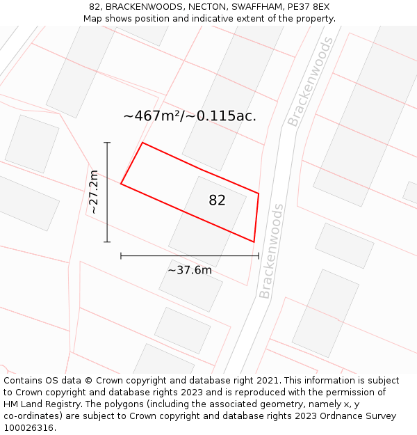 82, BRACKENWOODS, NECTON, SWAFFHAM, PE37 8EX: Plot and title map