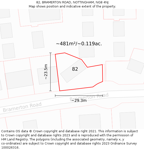 82, BRAMERTON ROAD, NOTTINGHAM, NG8 4NJ: Plot and title map