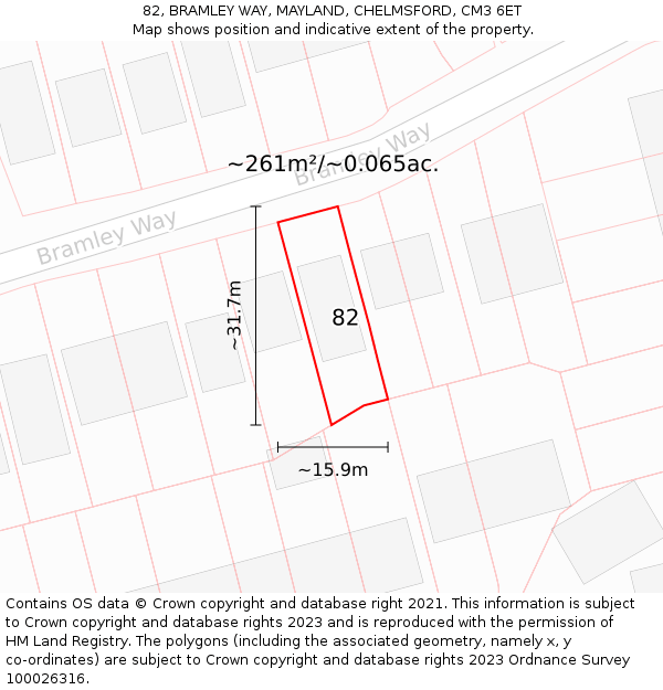 82, BRAMLEY WAY, MAYLAND, CHELMSFORD, CM3 6ET: Plot and title map