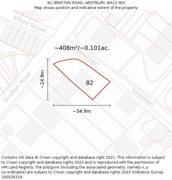 82, BRATTON ROAD, WESTBURY, BA13 3ES: Plot and title map