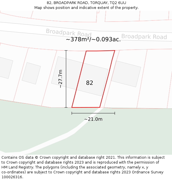 82, BROADPARK ROAD, TORQUAY, TQ2 6UU: Plot and title map