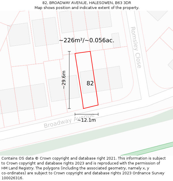 82, BROADWAY AVENUE, HALESOWEN, B63 3DR: Plot and title map