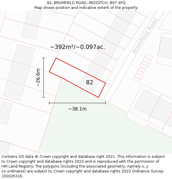 82, BROMFIELD ROAD, REDDITCH, B97 4PQ: Plot and title map