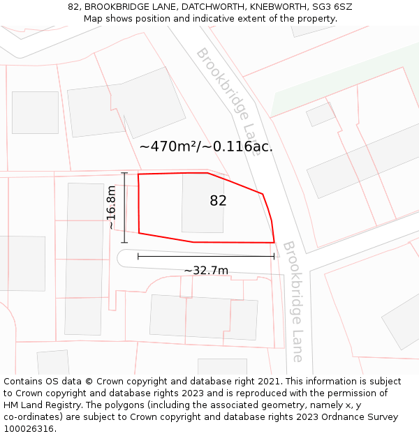 82, BROOKBRIDGE LANE, DATCHWORTH, KNEBWORTH, SG3 6SZ: Plot and title map