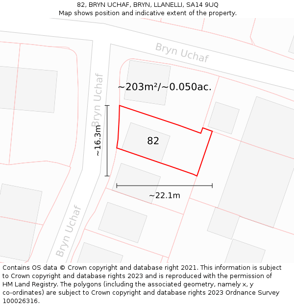 82, BRYN UCHAF, BRYN, LLANELLI, SA14 9UQ: Plot and title map