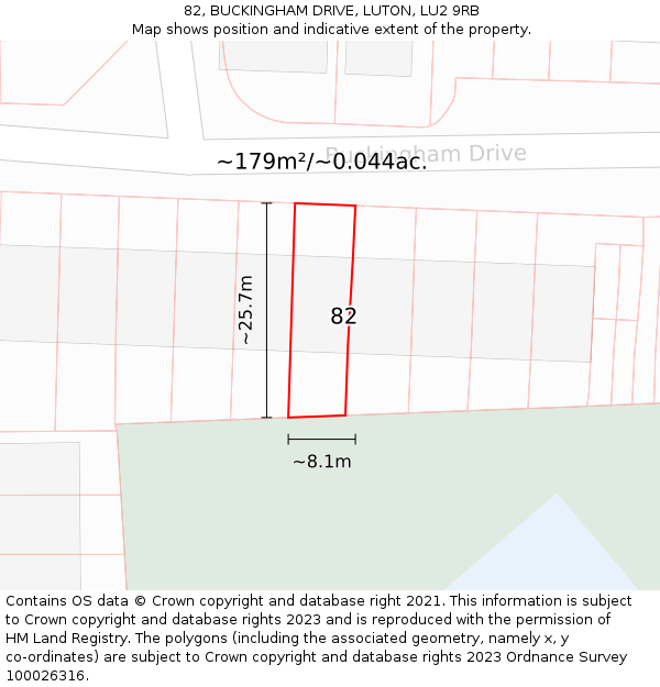 82, BUCKINGHAM DRIVE, LUTON, LU2 9RB: Plot and title map