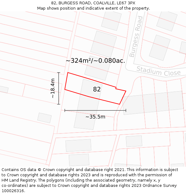 82, BURGESS ROAD, COALVILLE, LE67 3PX: Plot and title map
