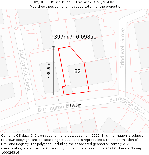 82, BURRINGTON DRIVE, STOKE-ON-TRENT, ST4 8YE: Plot and title map