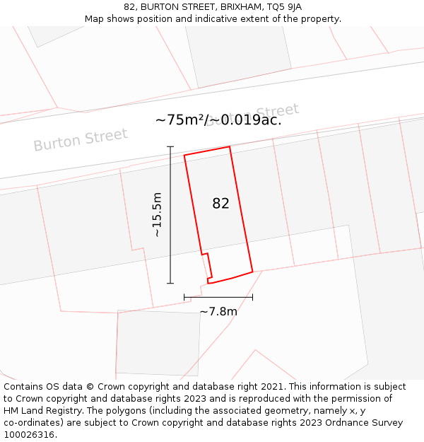 82, BURTON STREET, BRIXHAM, TQ5 9JA: Plot and title map