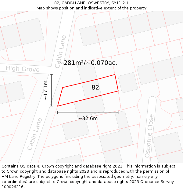 82, CABIN LANE, OSWESTRY, SY11 2LL: Plot and title map