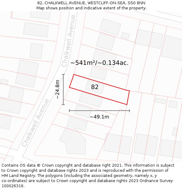 82, CHALKWELL AVENUE, WESTCLIFF-ON-SEA, SS0 8NN: Plot and title map