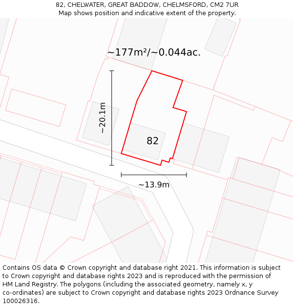 82, CHELWATER, GREAT BADDOW, CHELMSFORD, CM2 7UR: Plot and title map