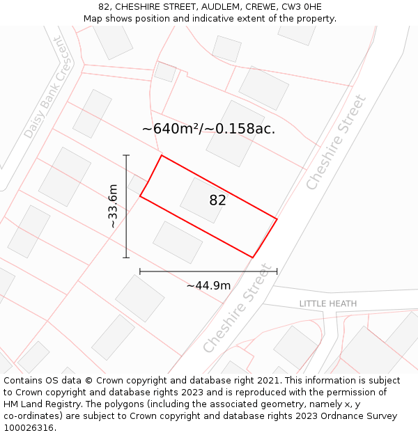 82, CHESHIRE STREET, AUDLEM, CREWE, CW3 0HE: Plot and title map