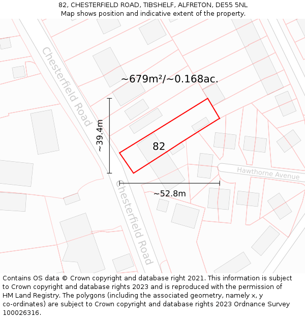 82, CHESTERFIELD ROAD, TIBSHELF, ALFRETON, DE55 5NL: Plot and title map