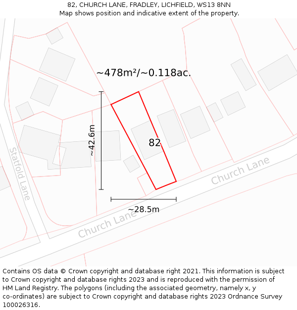 82, CHURCH LANE, FRADLEY, LICHFIELD, WS13 8NN: Plot and title map