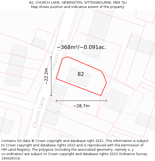 82, CHURCH LANE, NEWINGTON, SITTINGBOURNE, ME9 7JU: Plot and title map