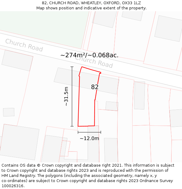 82, CHURCH ROAD, WHEATLEY, OXFORD, OX33 1LZ: Plot and title map