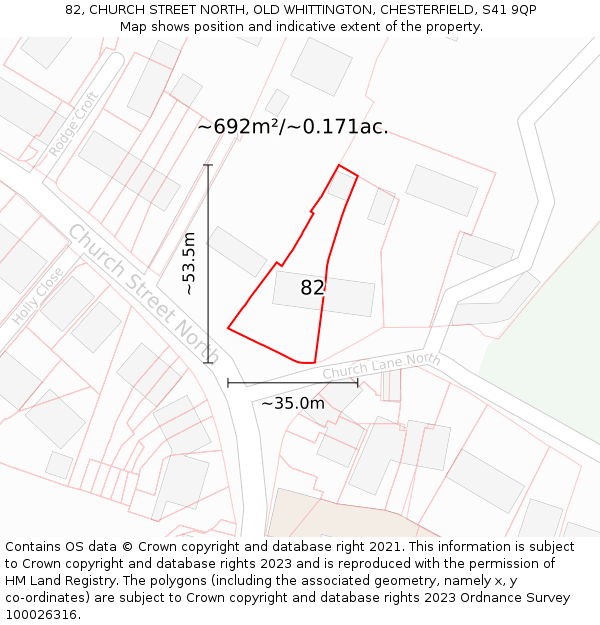 82, CHURCH STREET NORTH, OLD WHITTINGTON, CHESTERFIELD, S41 9QP: Plot and title map
