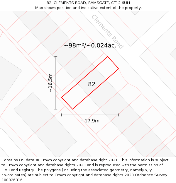 82, CLEMENTS ROAD, RAMSGATE, CT12 6UH: Plot and title map