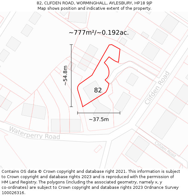 82, CLIFDEN ROAD, WORMINGHALL, AYLESBURY, HP18 9JP: Plot and title map