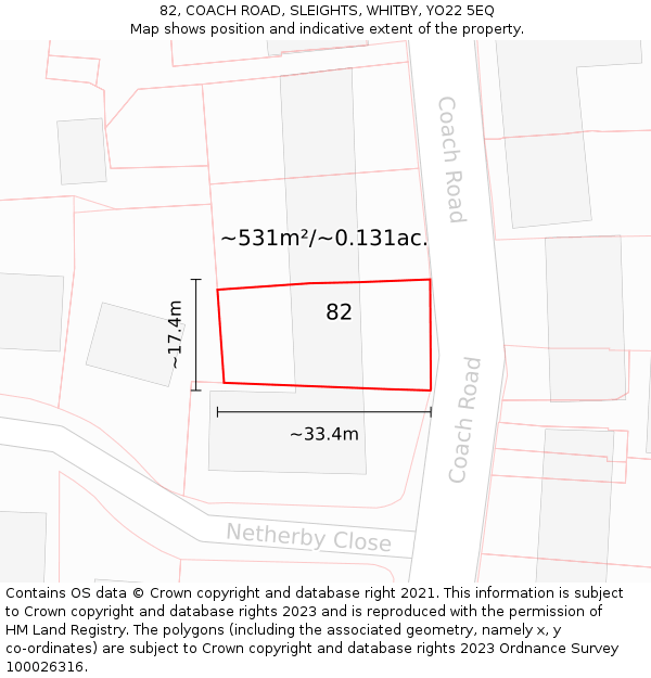 82, COACH ROAD, SLEIGHTS, WHITBY, YO22 5EQ: Plot and title map