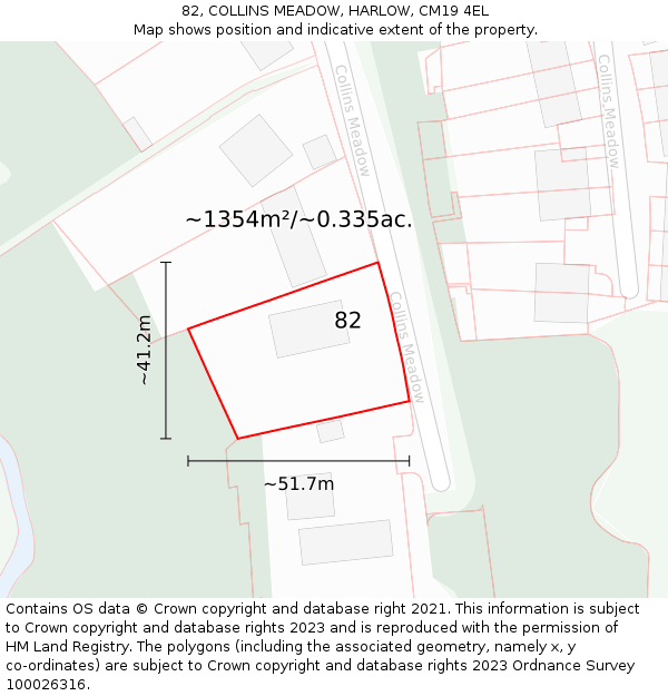 82, COLLINS MEADOW, HARLOW, CM19 4EL: Plot and title map