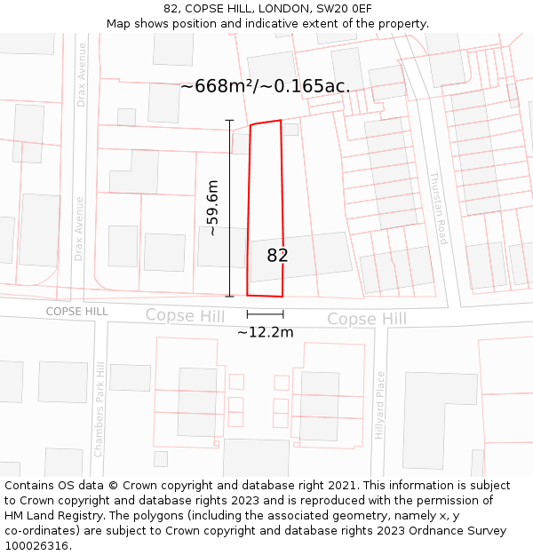 82, COPSE HILL, LONDON, SW20 0EF: Plot and title map