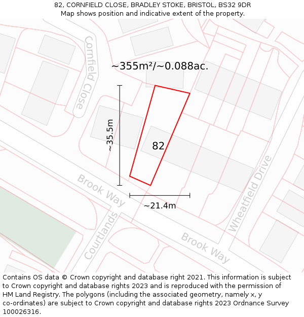 82, CORNFIELD CLOSE, BRADLEY STOKE, BRISTOL, BS32 9DR: Plot and title map