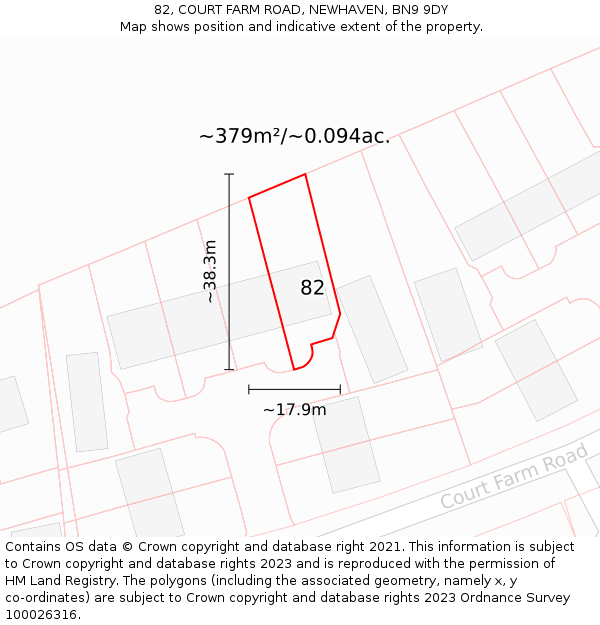 82, COURT FARM ROAD, NEWHAVEN, BN9 9DY: Plot and title map