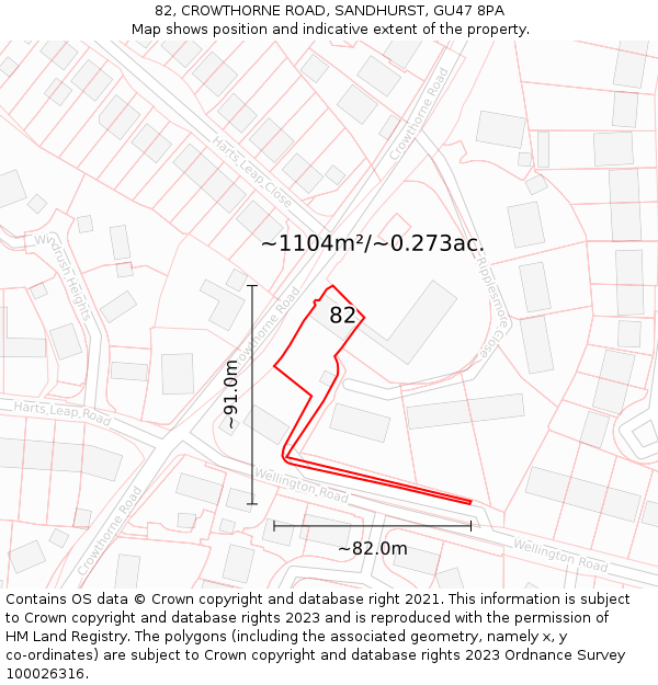 82, CROWTHORNE ROAD, SANDHURST, GU47 8PA: Plot and title map