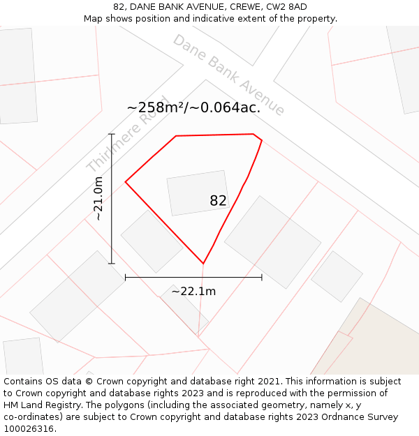 82, DANE BANK AVENUE, CREWE, CW2 8AD: Plot and title map