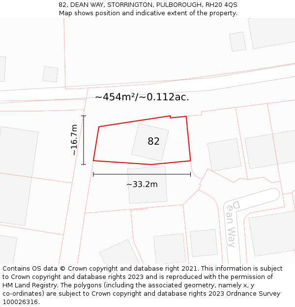 82, DEAN WAY, STORRINGTON, PULBOROUGH, RH20 4QS: Plot and title map