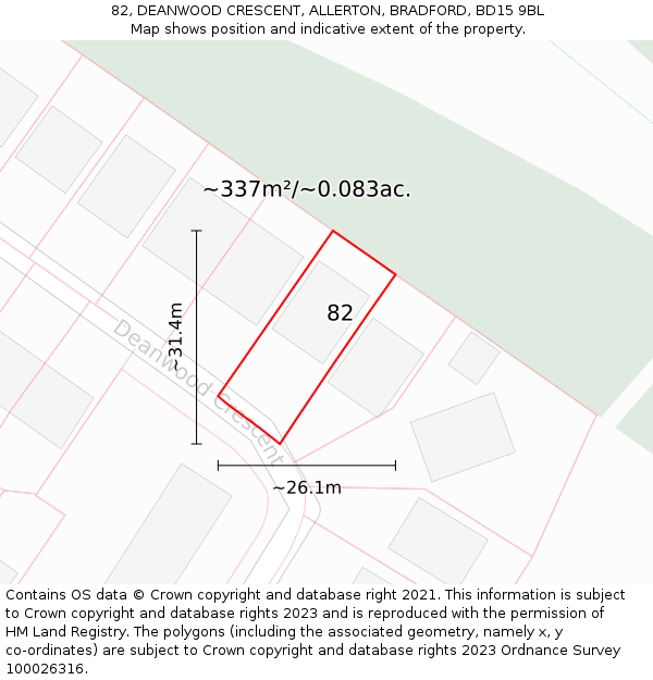 82, DEANWOOD CRESCENT, ALLERTON, BRADFORD, BD15 9BL: Plot and title map