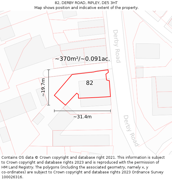 82, DERBY ROAD, RIPLEY, DE5 3HT: Plot and title map