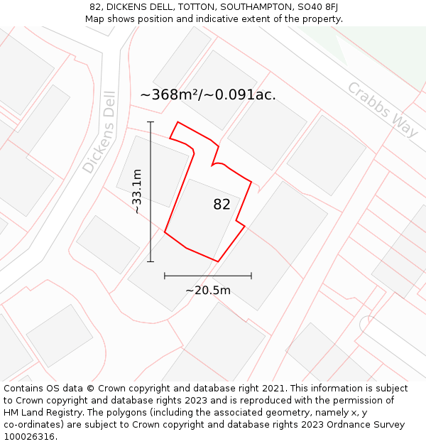 82, DICKENS DELL, TOTTON, SOUTHAMPTON, SO40 8FJ: Plot and title map