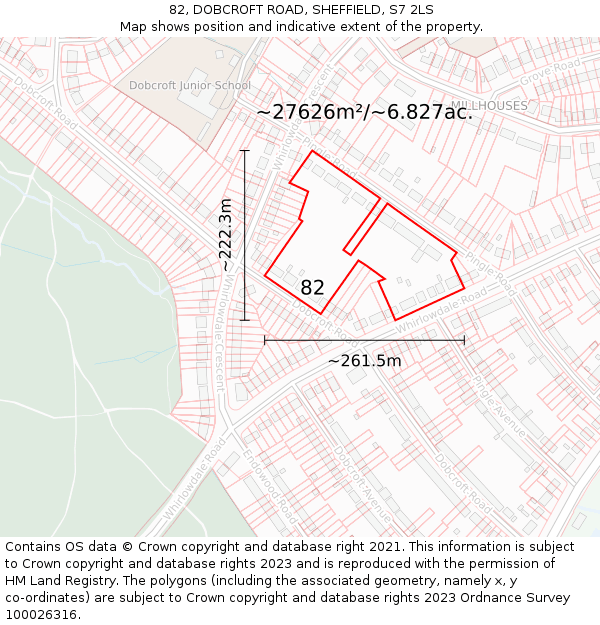 82, DOBCROFT ROAD, SHEFFIELD, S7 2LS: Plot and title map