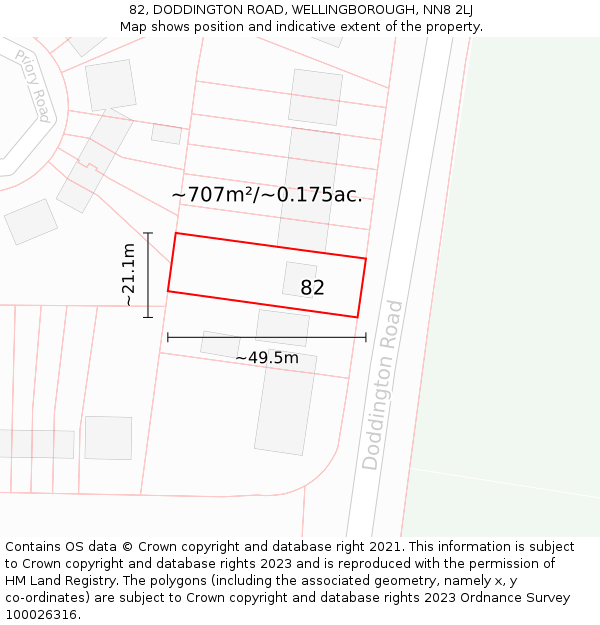 82, DODDINGTON ROAD, WELLINGBOROUGH, NN8 2LJ: Plot and title map