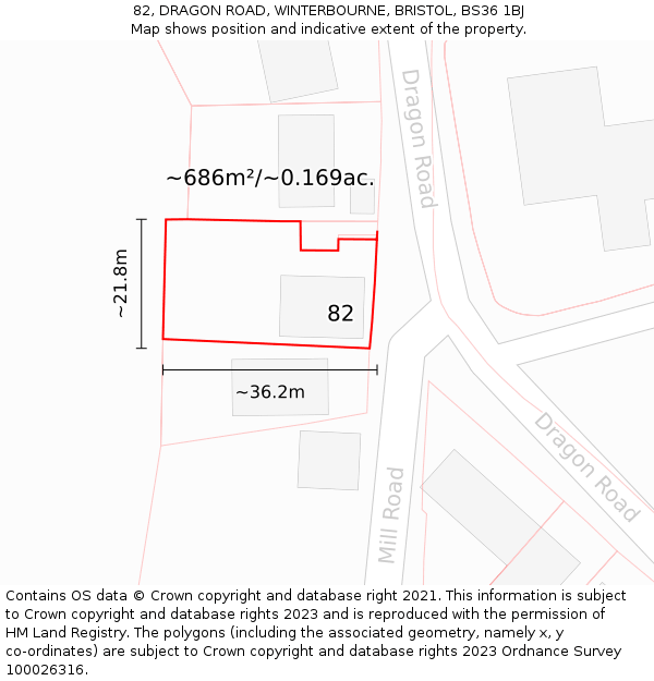 82, DRAGON ROAD, WINTERBOURNE, BRISTOL, BS36 1BJ: Plot and title map