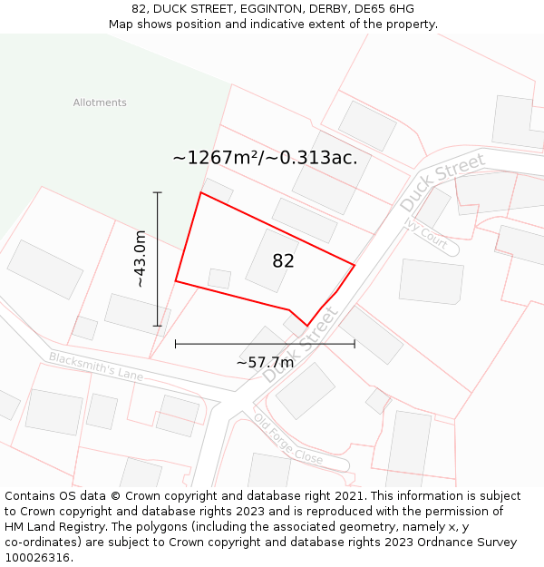 82, DUCK STREET, EGGINTON, DERBY, DE65 6HG: Plot and title map