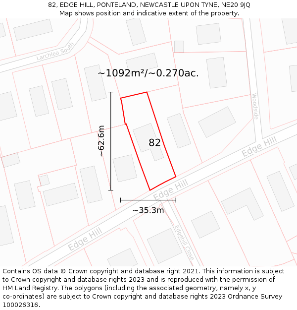 82, EDGE HILL, PONTELAND, NEWCASTLE UPON TYNE, NE20 9JQ: Plot and title map