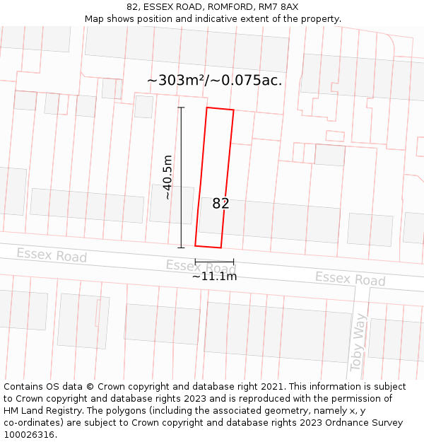 82, ESSEX ROAD, ROMFORD, RM7 8AX: Plot and title map