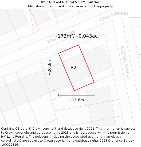 82, ETON AVENUE, WEMBLEY, HA0 3AU: Plot and title map