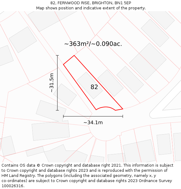 82, FERNWOOD RISE, BRIGHTON, BN1 5EP: Plot and title map