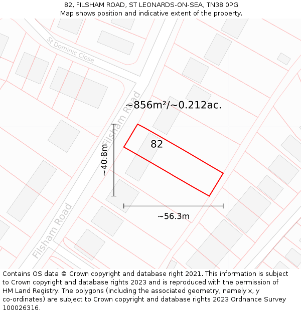 82, FILSHAM ROAD, ST LEONARDS-ON-SEA, TN38 0PG: Plot and title map