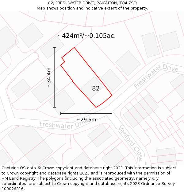 82, FRESHWATER DRIVE, PAIGNTON, TQ4 7SD: Plot and title map