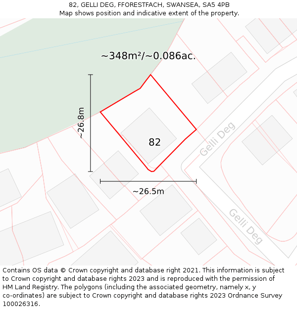 82, GELLI DEG, FFORESTFACH, SWANSEA, SA5 4PB: Plot and title map